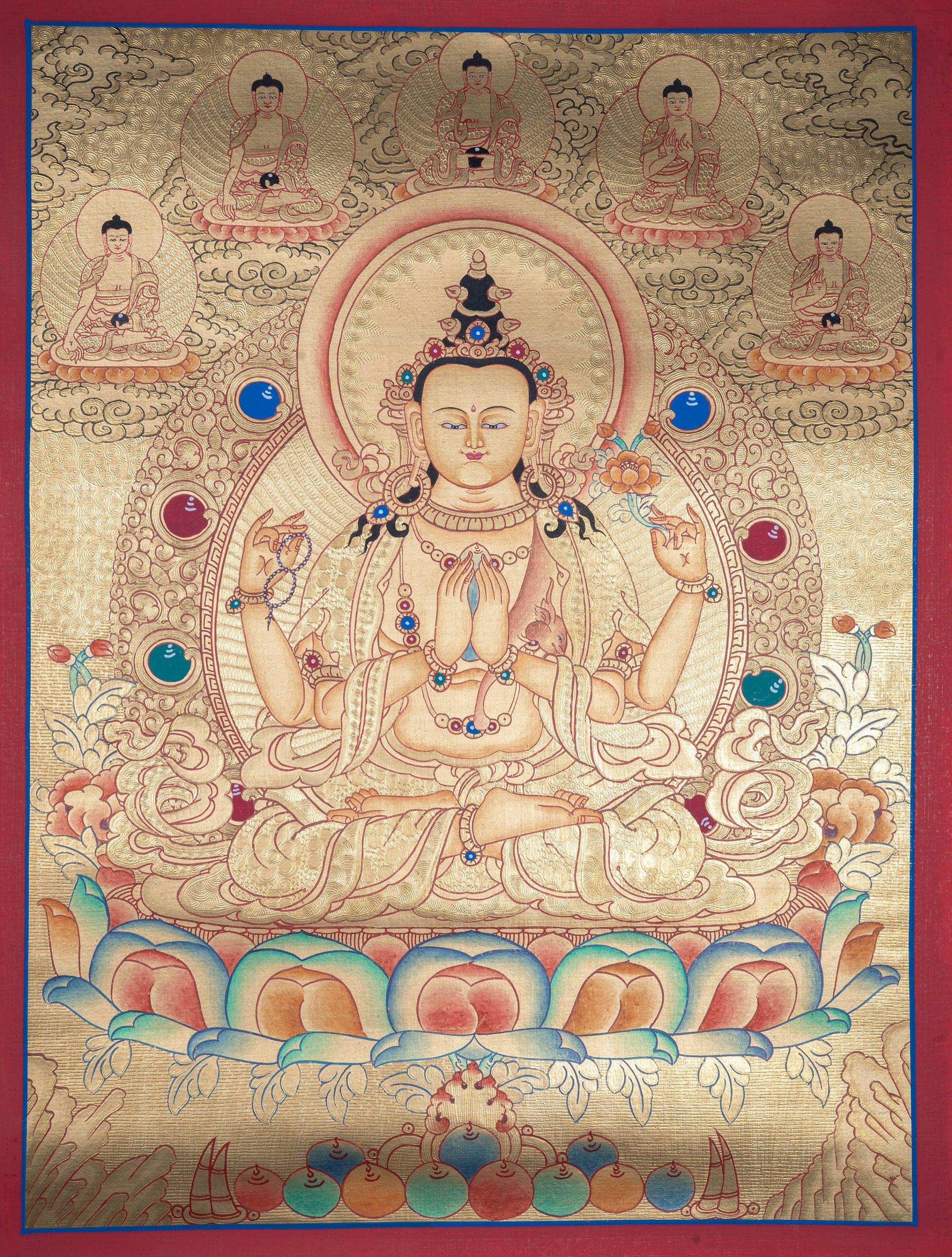 Lyap Chengresi Bodhisattva Thangka Painting - Himalayas Shop