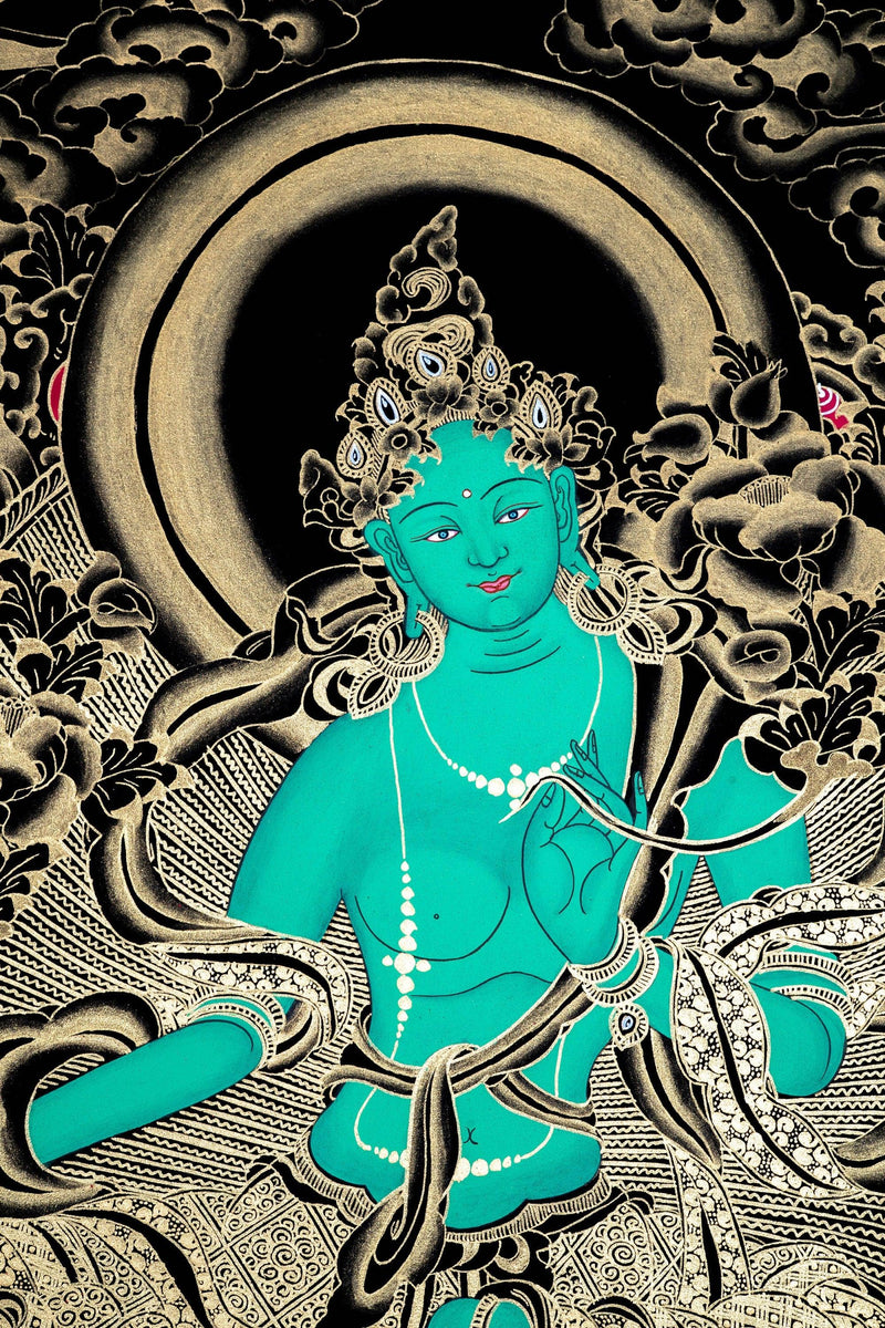 Green Tara Thangka Art - Himalayas Shop