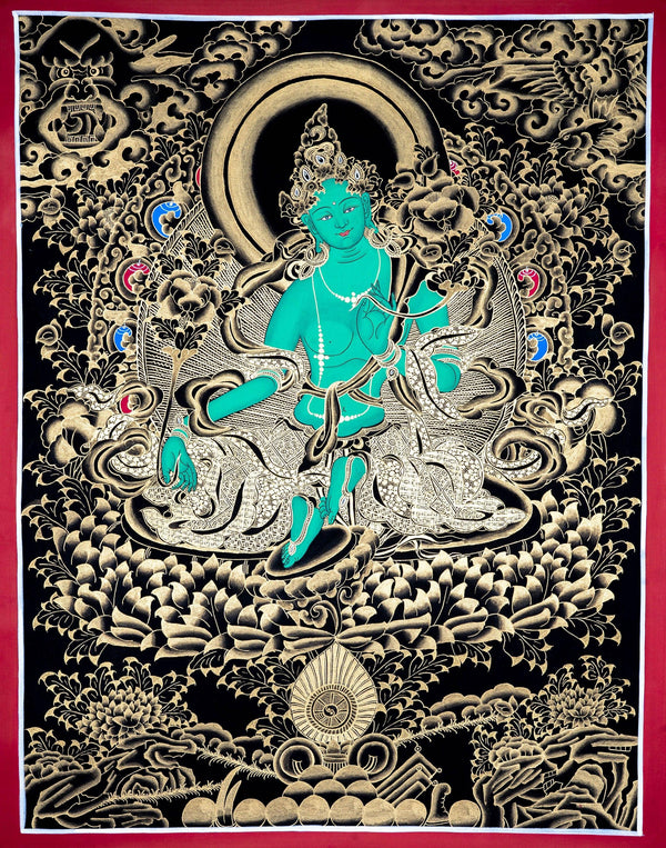 Green Tara Thangka Art - Himalayas Shop