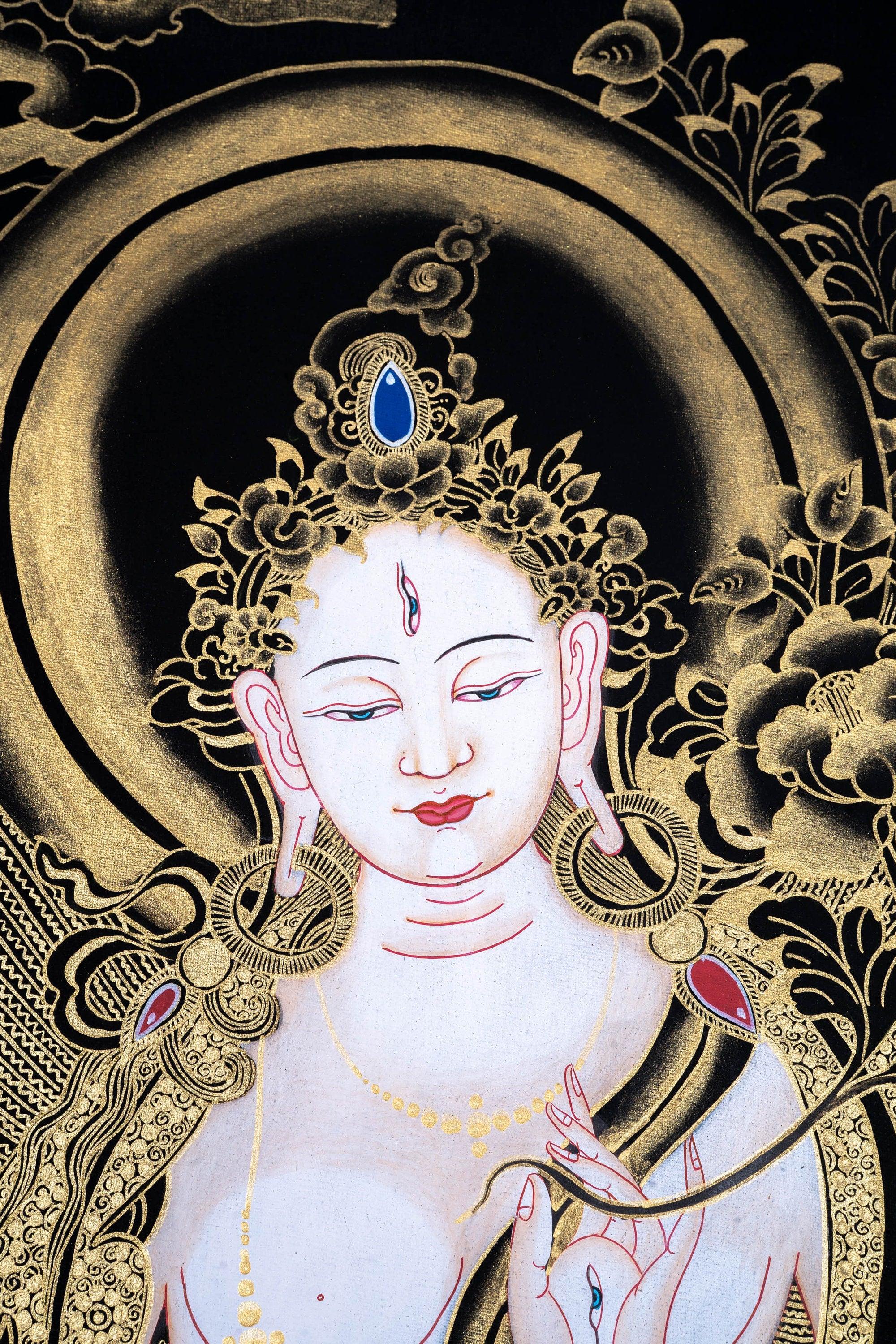 Painting of White Tara Thangka - Himalayas Shop