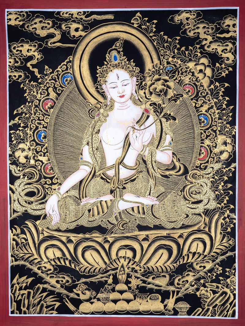 Painting of White Tara Thangka - Himalayas Shop