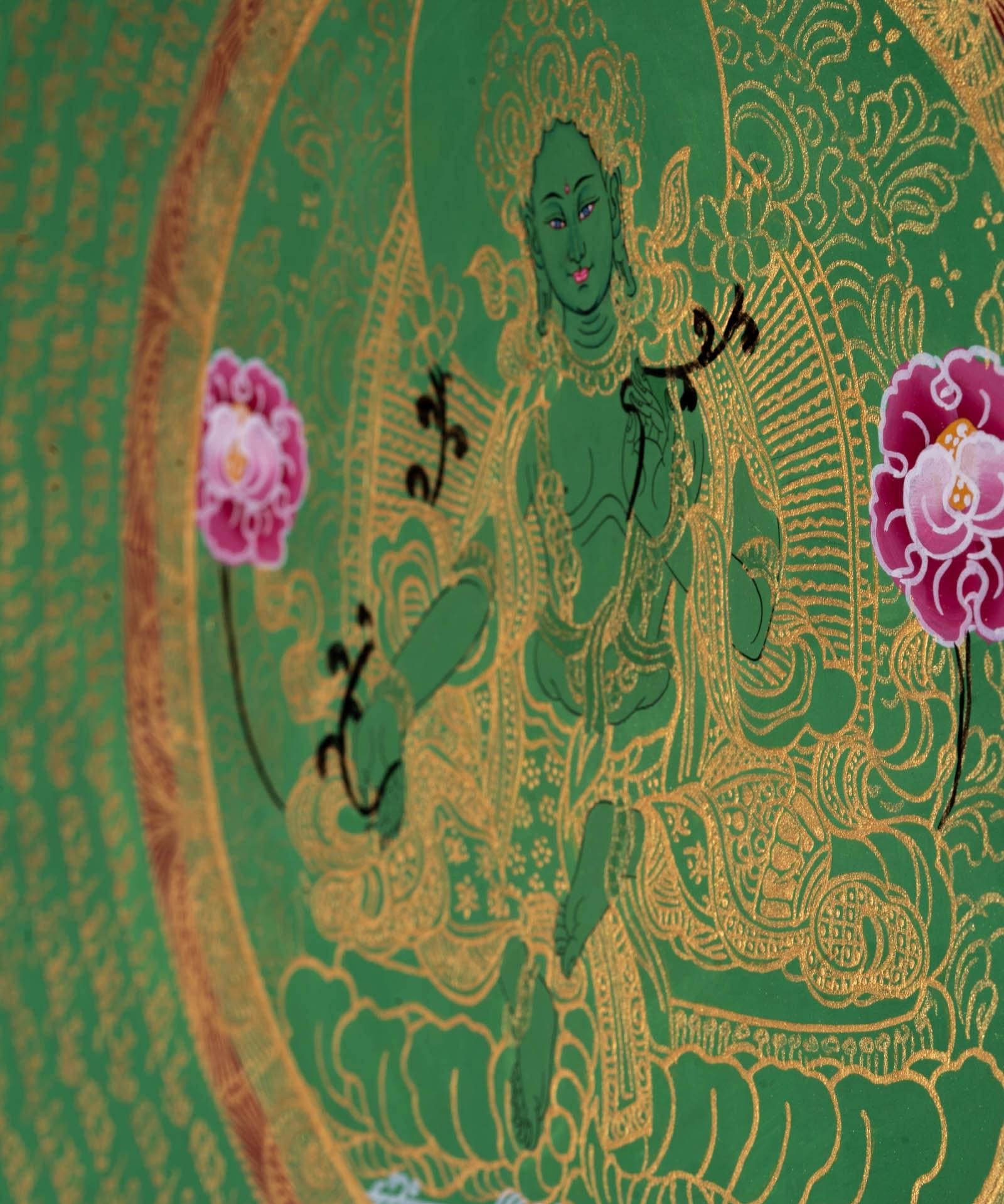 Beautiful Green Tara Mandala Thangka Painting - Himalayas Shop