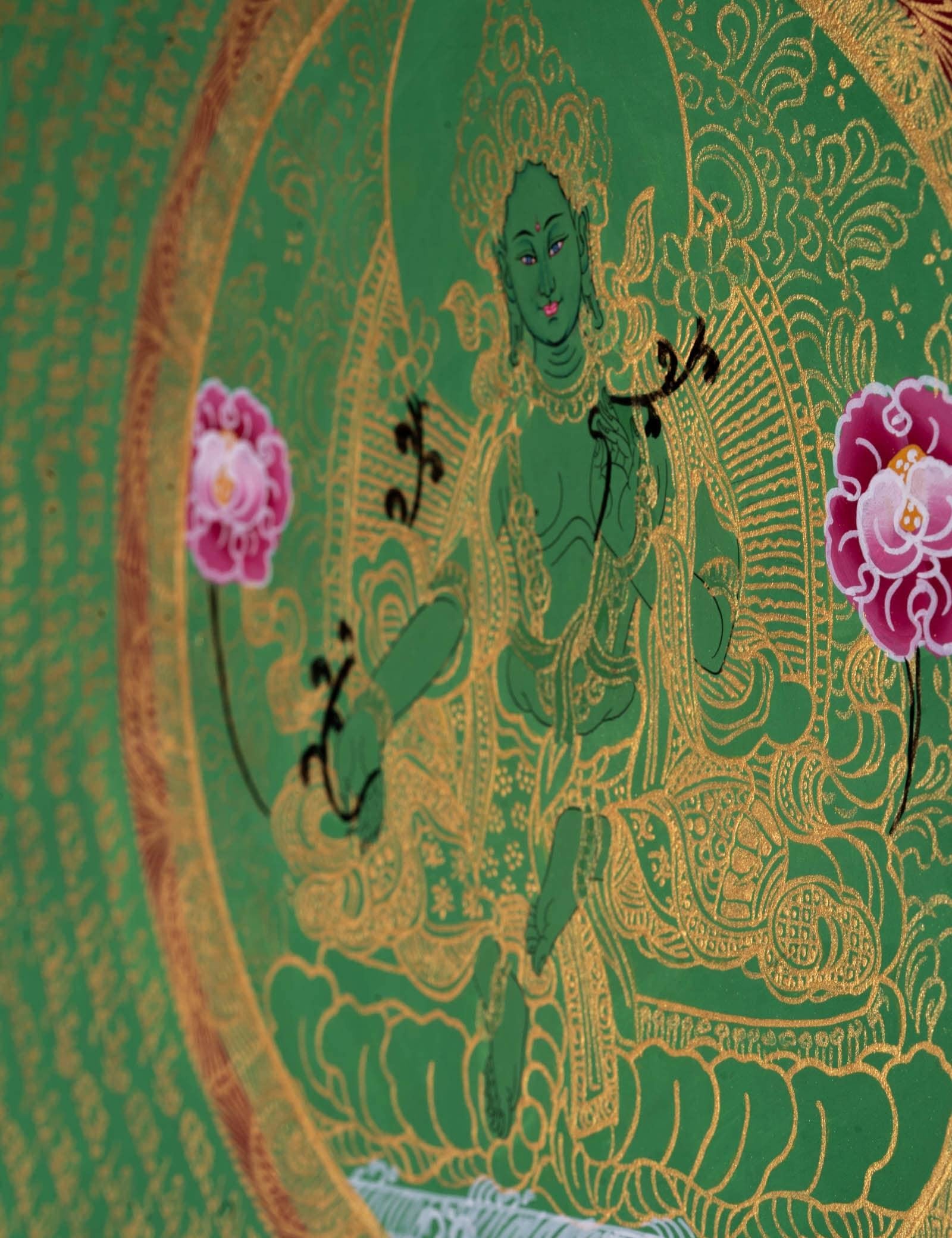 Beautiful Green Tara Mandala Thangka Painting - Himalayas Shop