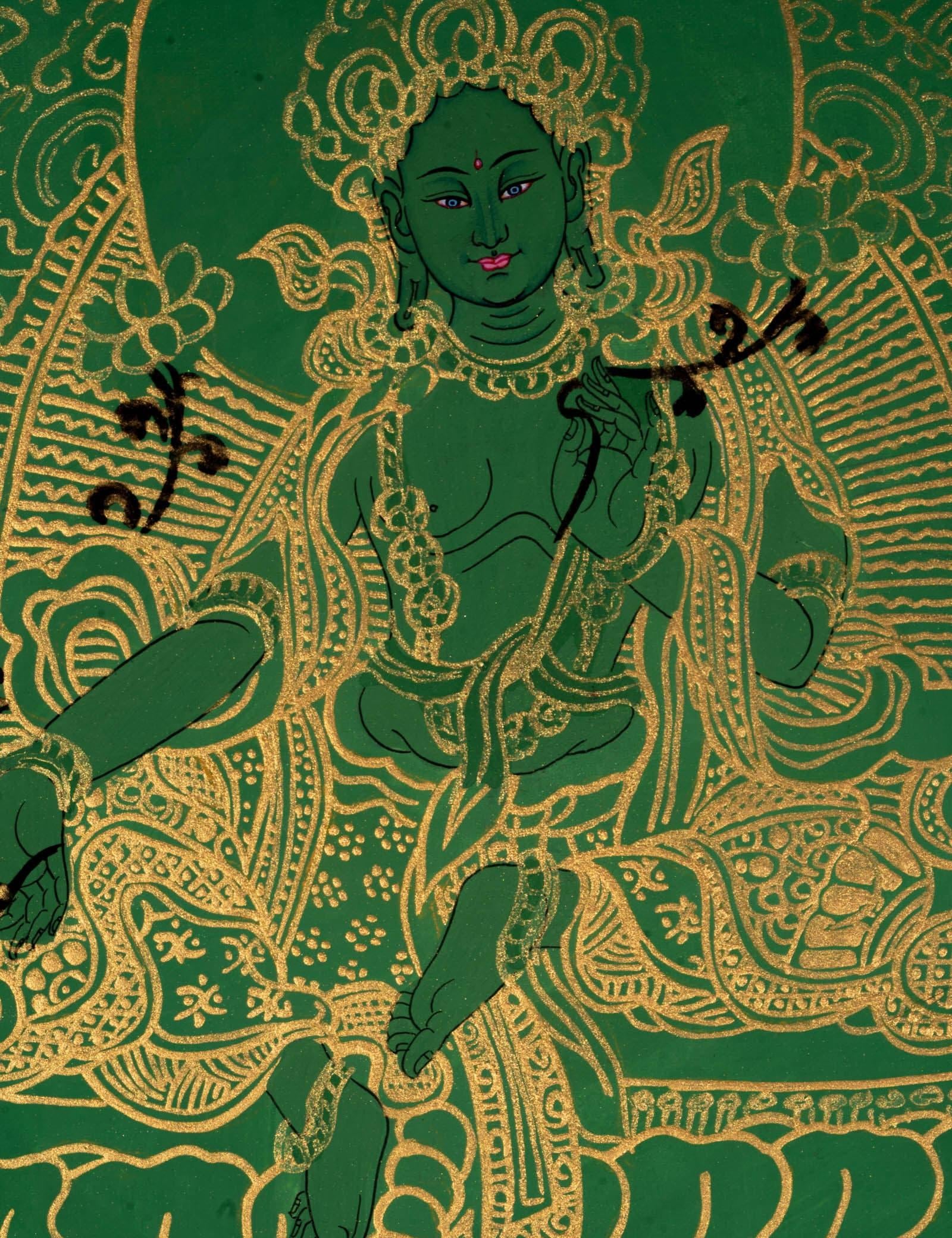 Beautiful Green Tara Mandala Thangka Painting - Himalayas Shop
