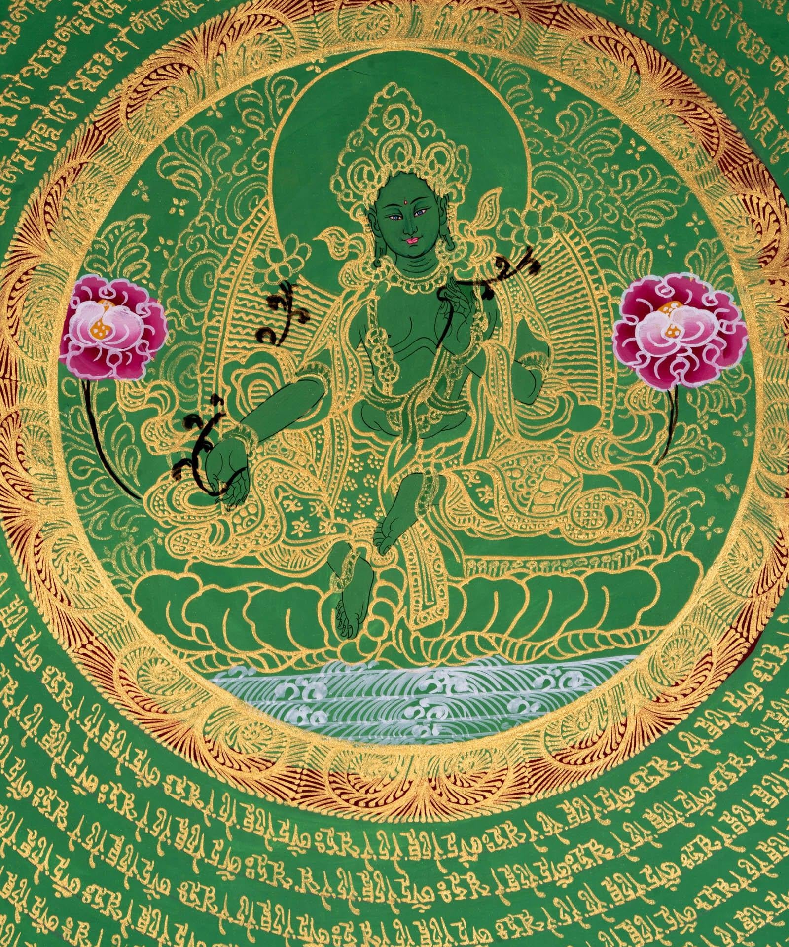 Beautiful Green Tara Mandala Thangka Painting