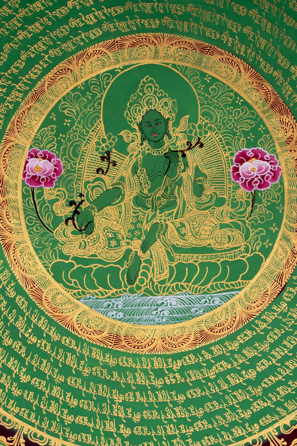 Beautiful Green Tara Mandala Thangka Painting