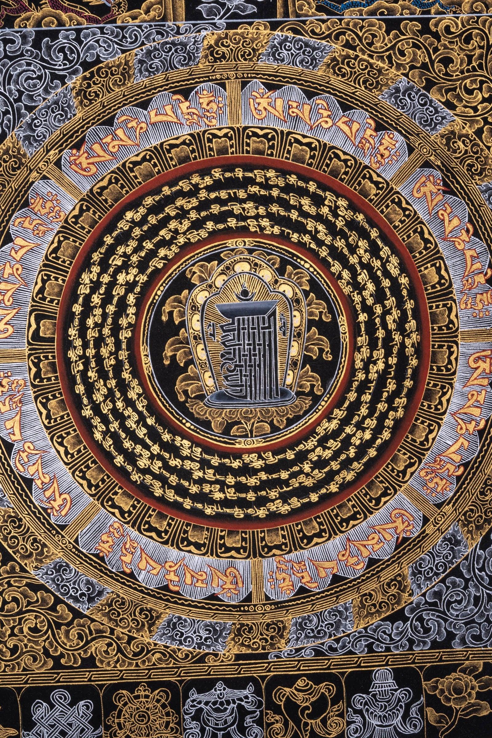 Mantra Mandala Thangka with Dragon Borders - Himalayas Shop