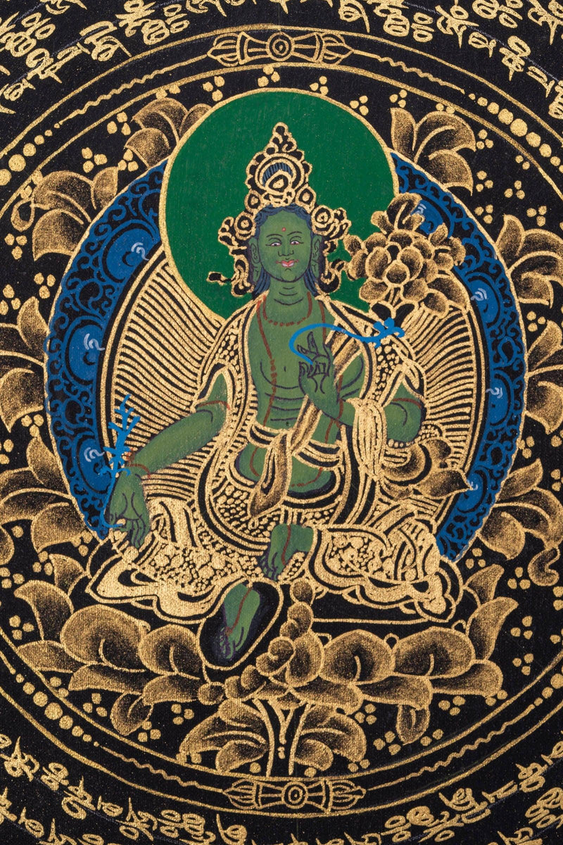 Green Tara Mantra Mandala Thangka Painting - Himalayas Shop