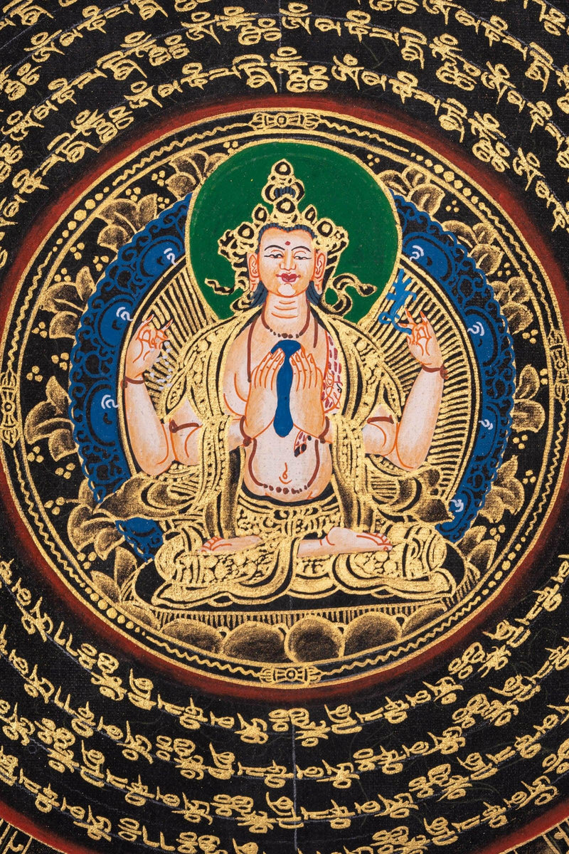 Chengresi Mantra Mandala Meditation Thangka - Himalayas Shop