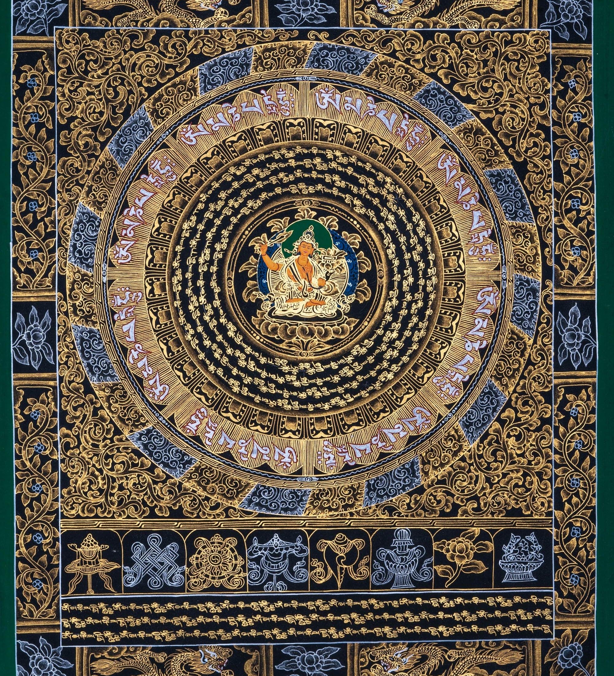 Om Mantra Mandala with Manjushri Thangka Painting - Himalayas Shop