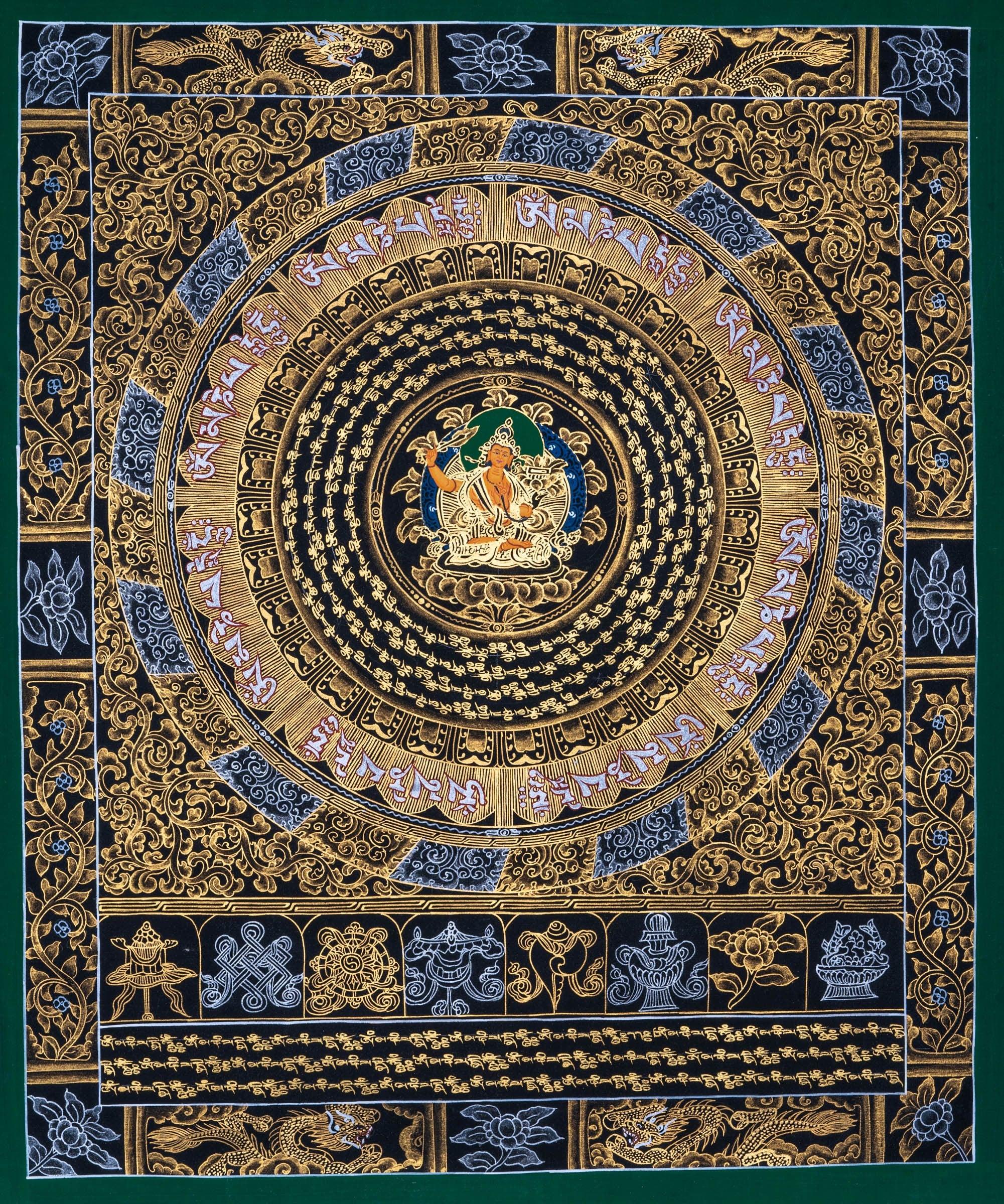 Om Mantra Mandala with Manjushri Thangka Painting - Himalayas Shop