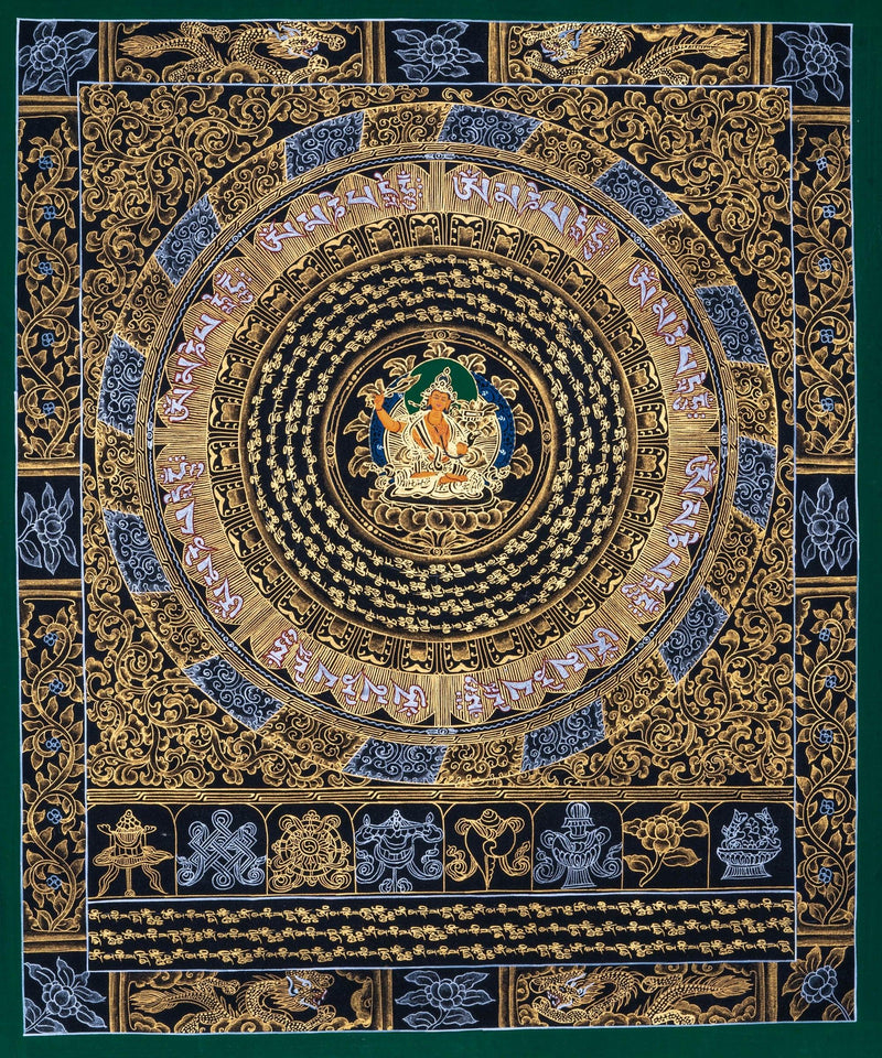Om Mantra Mandala with Manjushri Thangka Painting - Himalayas Shop