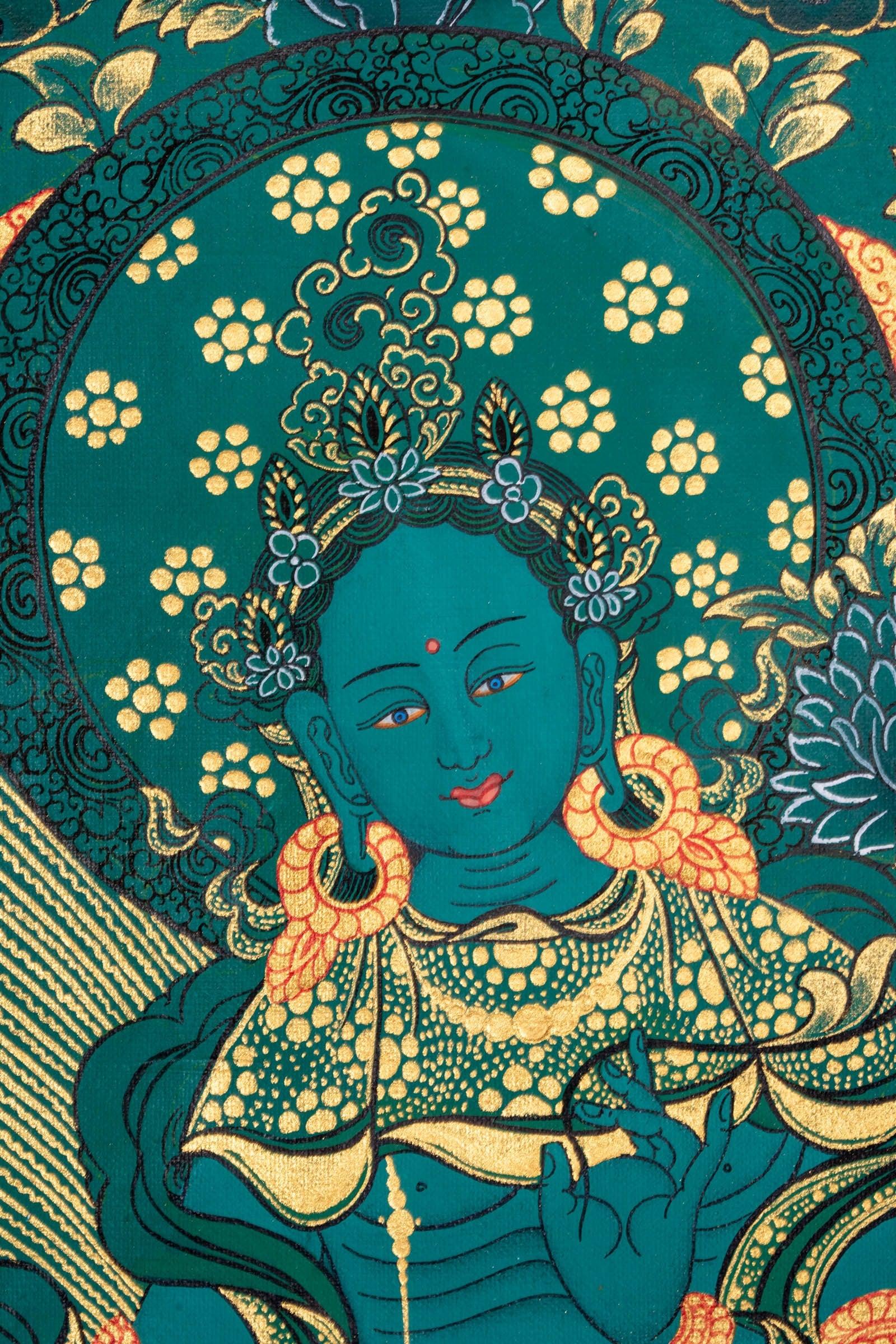 21 Green Tara Thangka Painting - Himalayas Shop