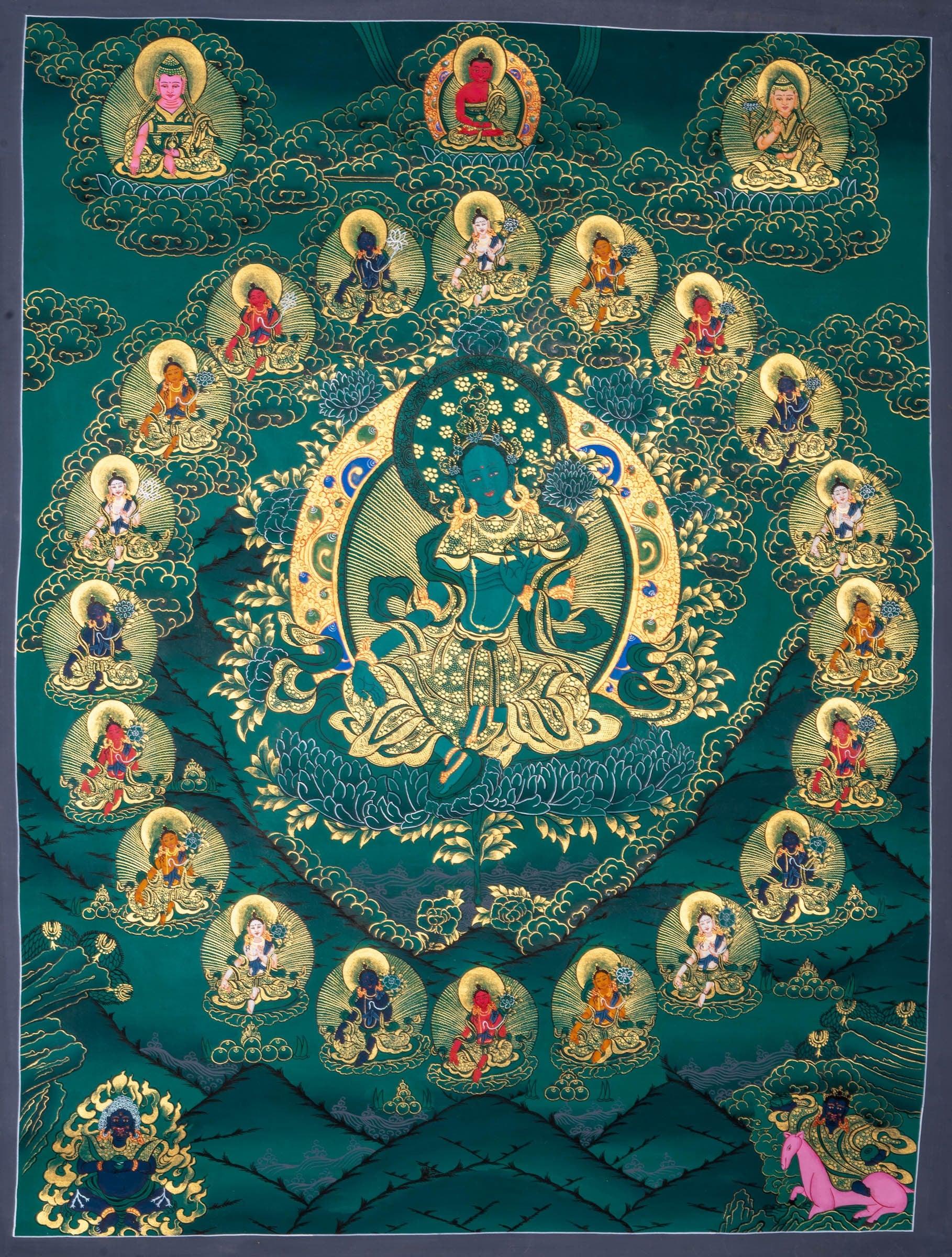 21 Green Tara Thangka Painting - Himalayas Shop