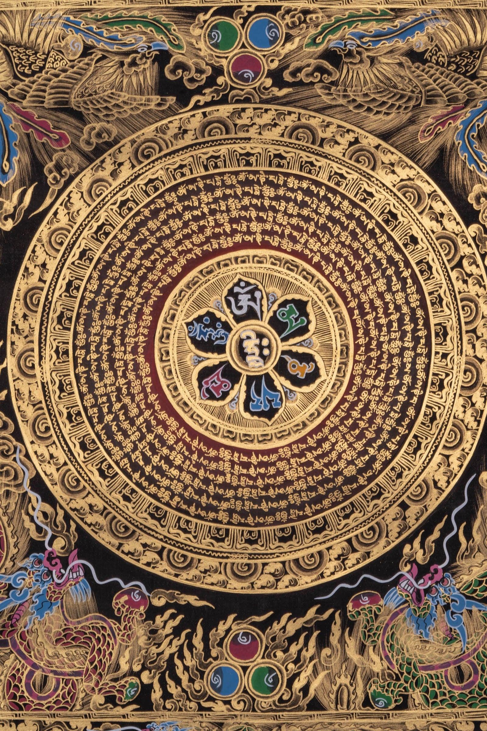 Om Mandala with Dragon Thangka - Himalayas Shop