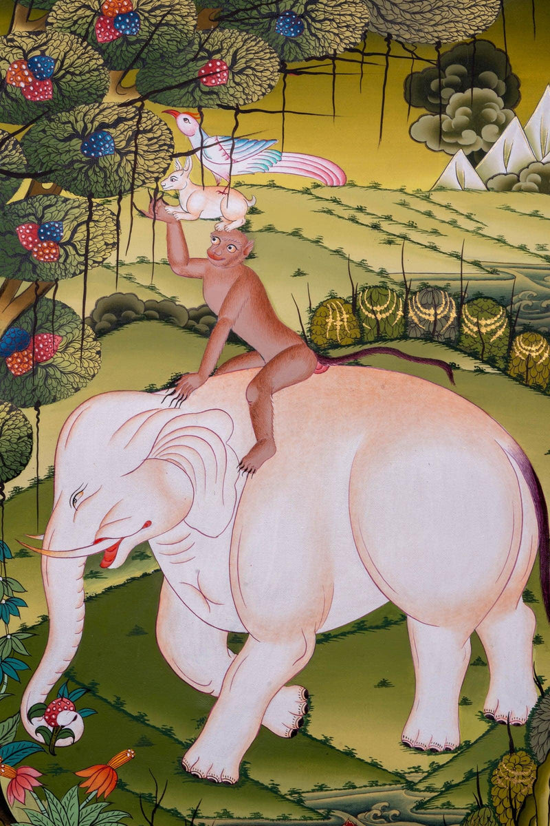 4 Harmonious Friends - Premium Thangka Painting - Himalayas Shop