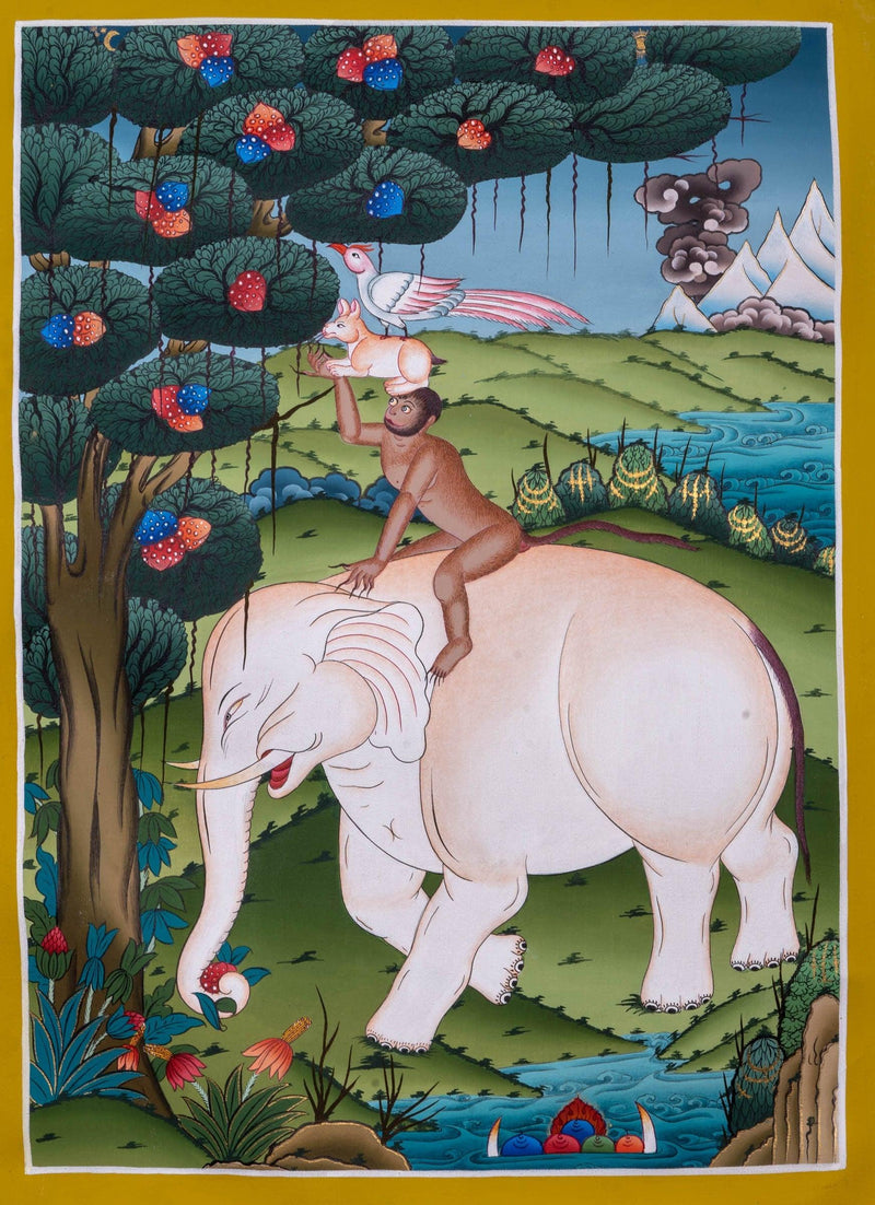 4 Harmonious Friends - Premium Thangka Painting - Himalayas Shop