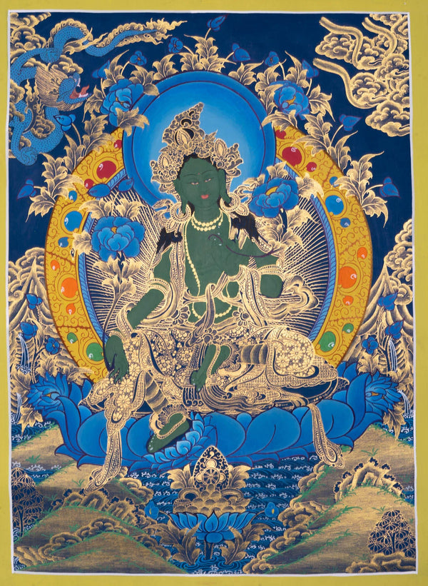 Green Tara Thangka Painting - Himalayas Shop