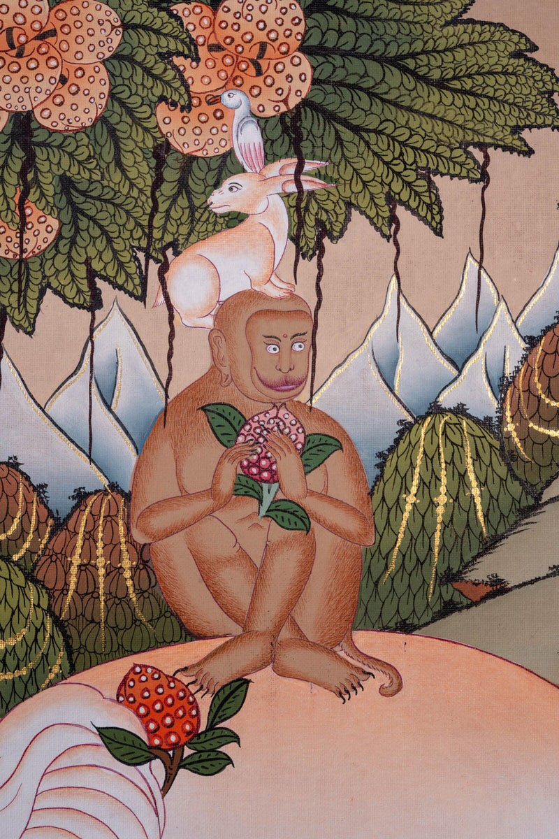 Thangka Painting of 4 Harmonious Friends - Himalayas Shop