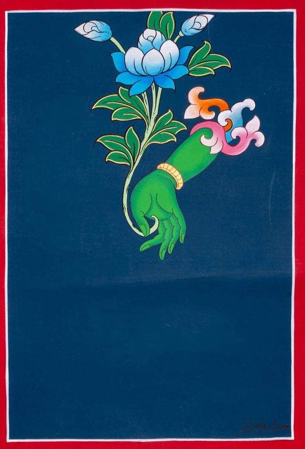 Green Tara Hand Gesture Thangka Painting - Himalayas Shop