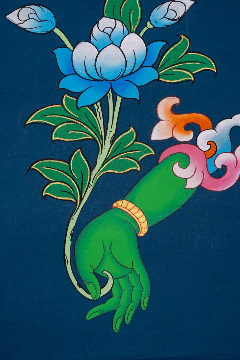 Green Tara Hand Gesture Thangka Painting - Himalayas Shop