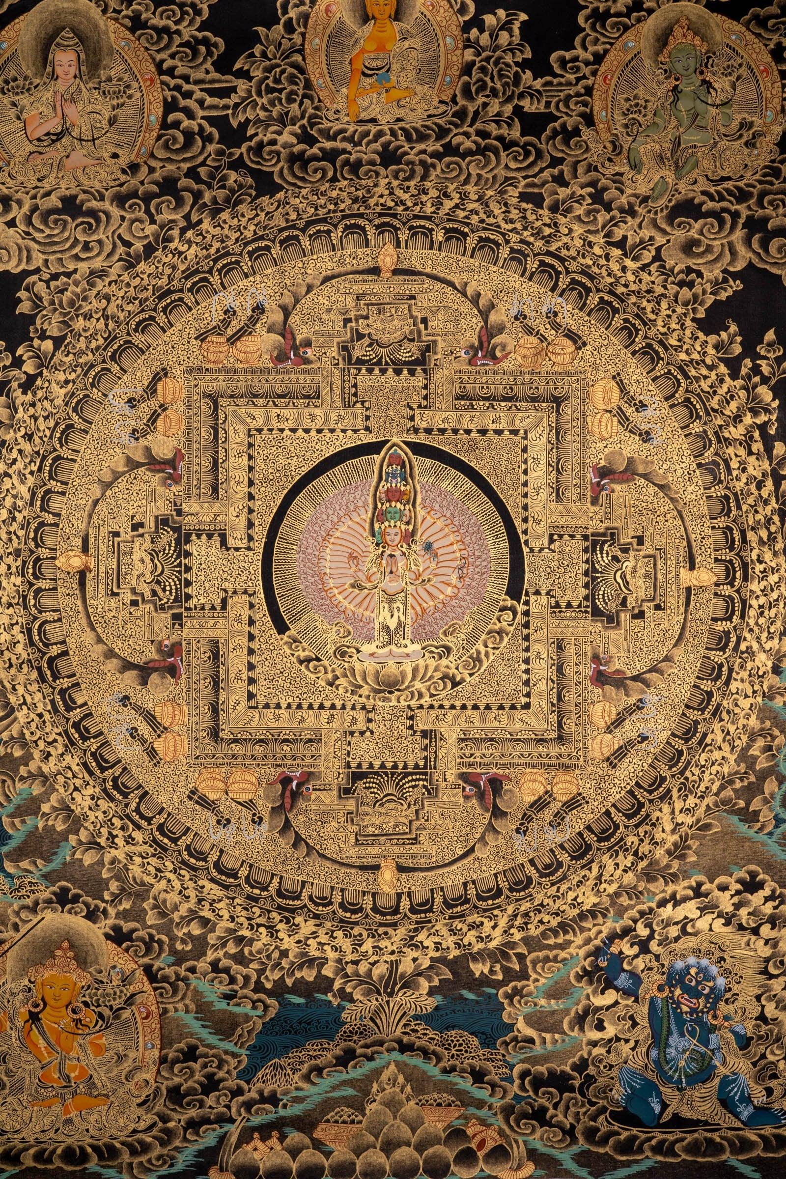 Fine Quality Avalokiteshvara Mandala Thangka painting - Himalayas Shop