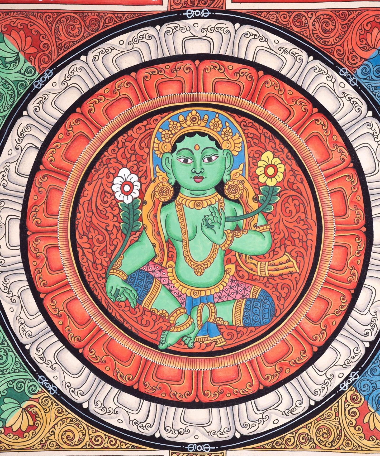 Beautiful Green Tara Mandala Painting - Himalayas Shop