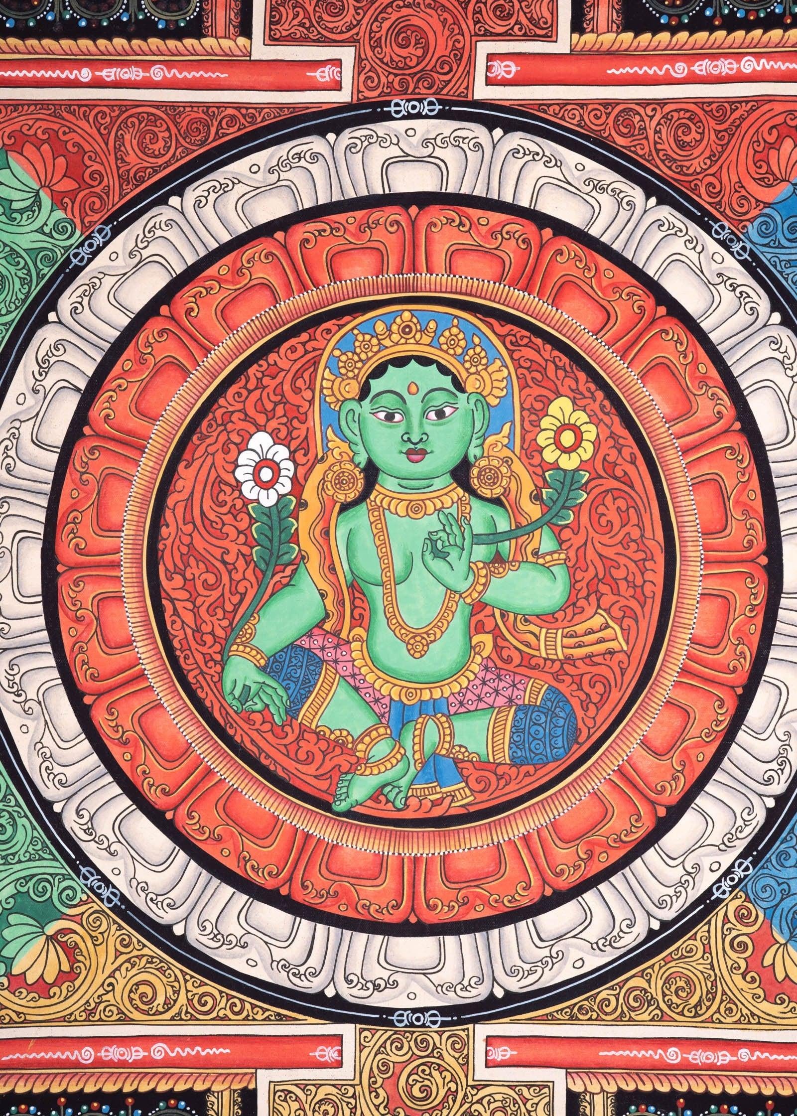 Beautiful Green Tara Mandala Painting - Himalayas Shop