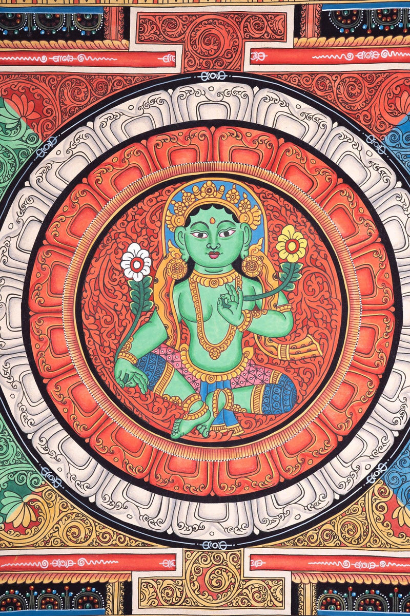 Beautiful Green Tara Mandala Painting - Himalayas Shop