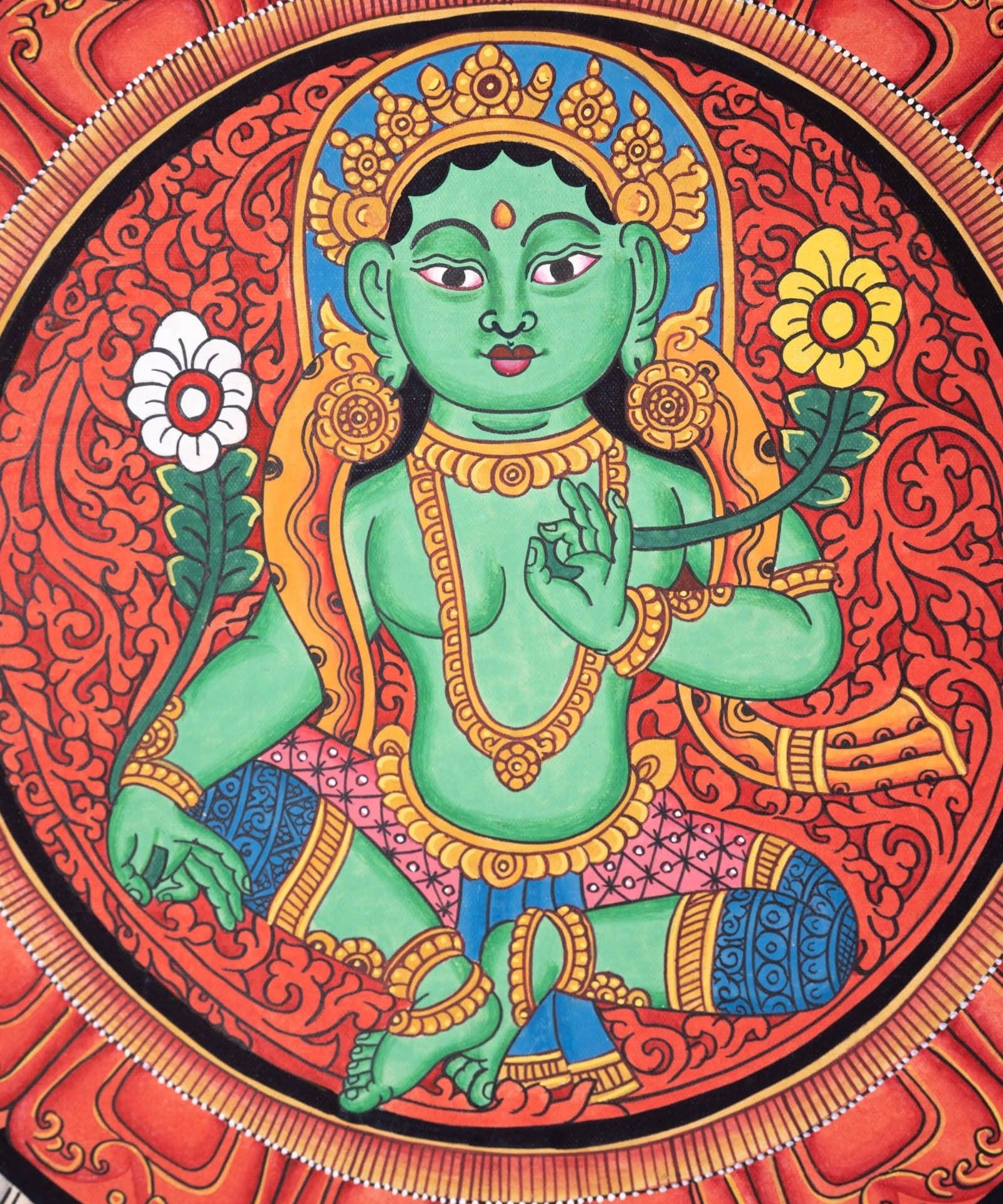 Beautiful Green Tara Mandala Painting - Himalayas Shop