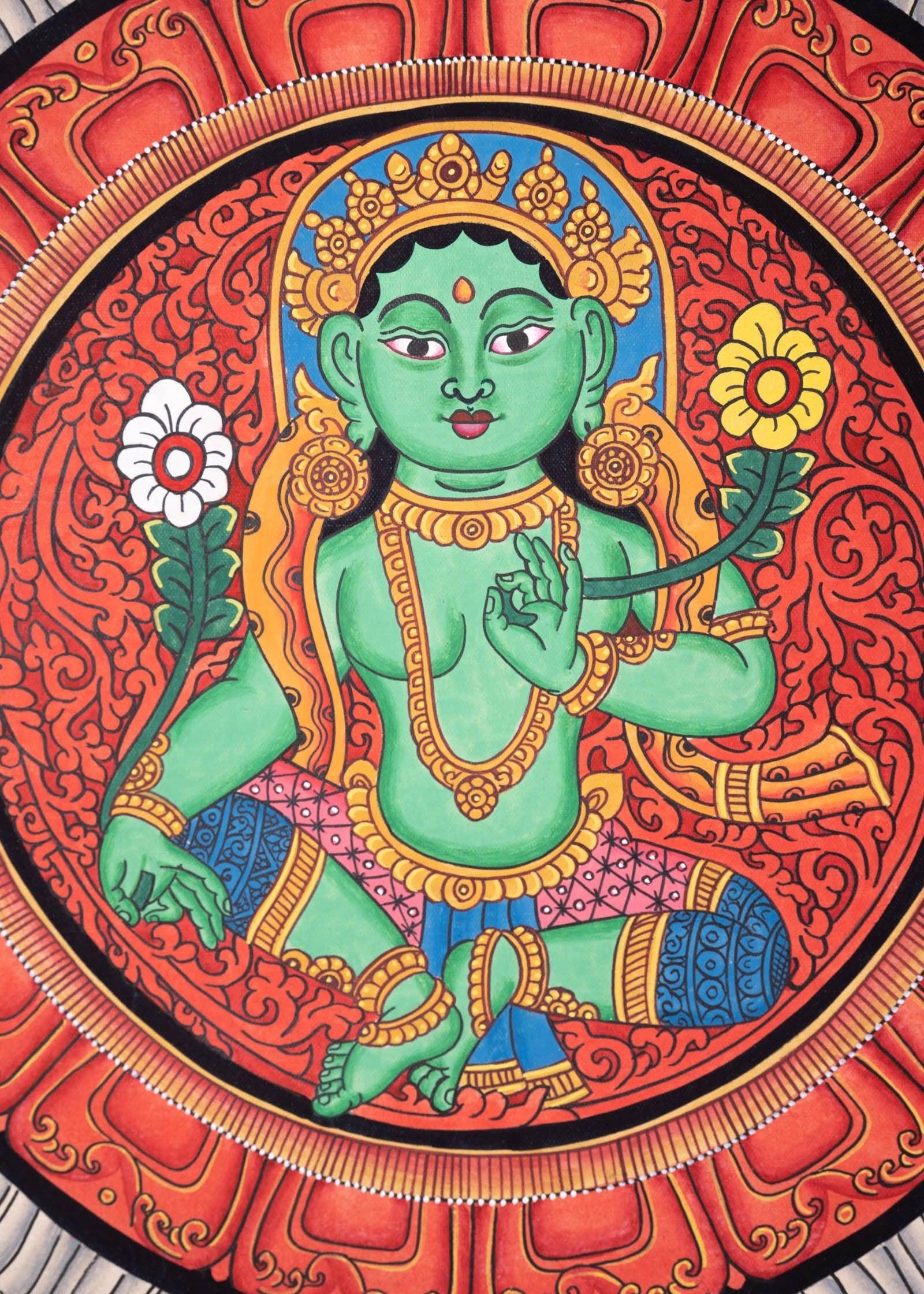 Beautiful Green Tara Mandala Painting - Himalayas Shop