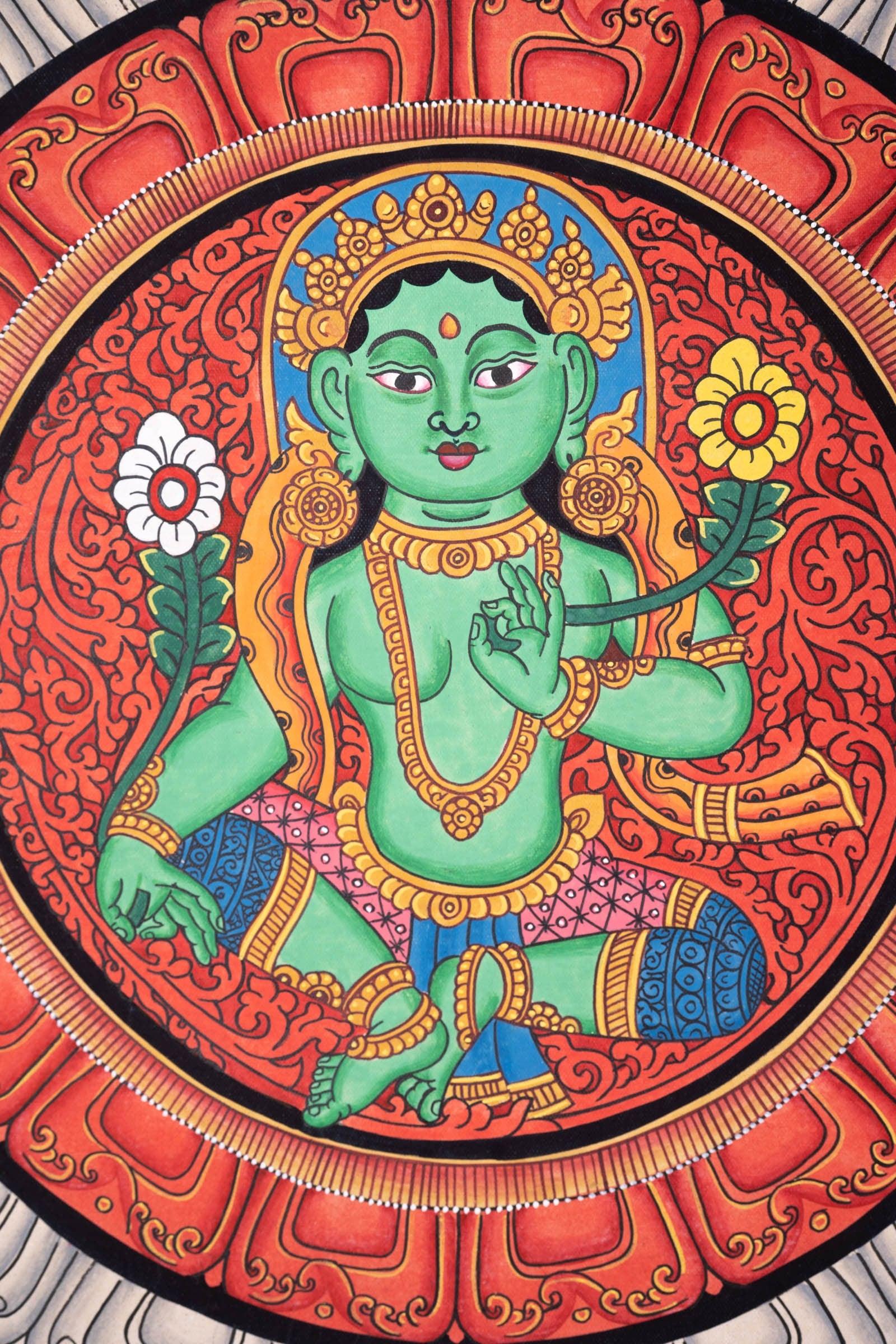 Beautiful Green Tara Mandala Painting - Himalayas Shop