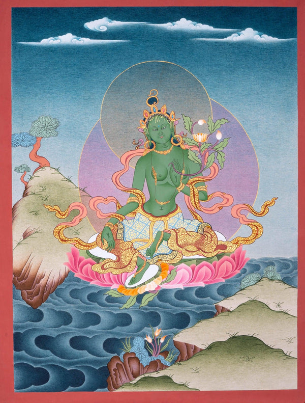 Beautiful Compassionate Green Tara Thangka Painting