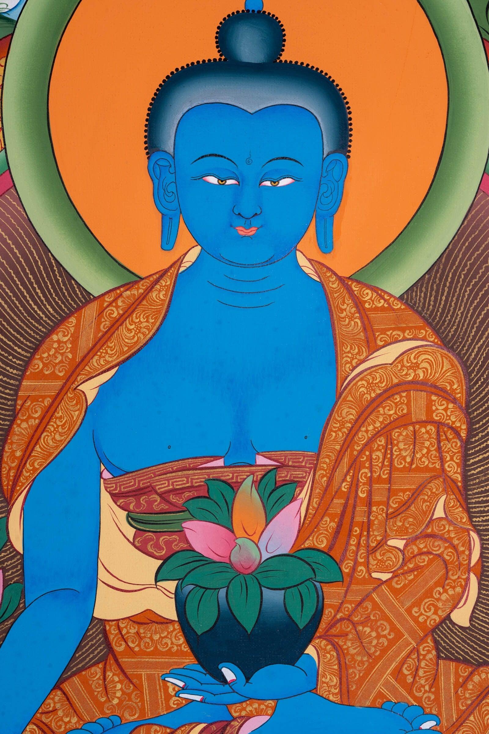 Blue Healing Buddha (Bhaisajyaguru Art) thangka painting - Himalayas Shop