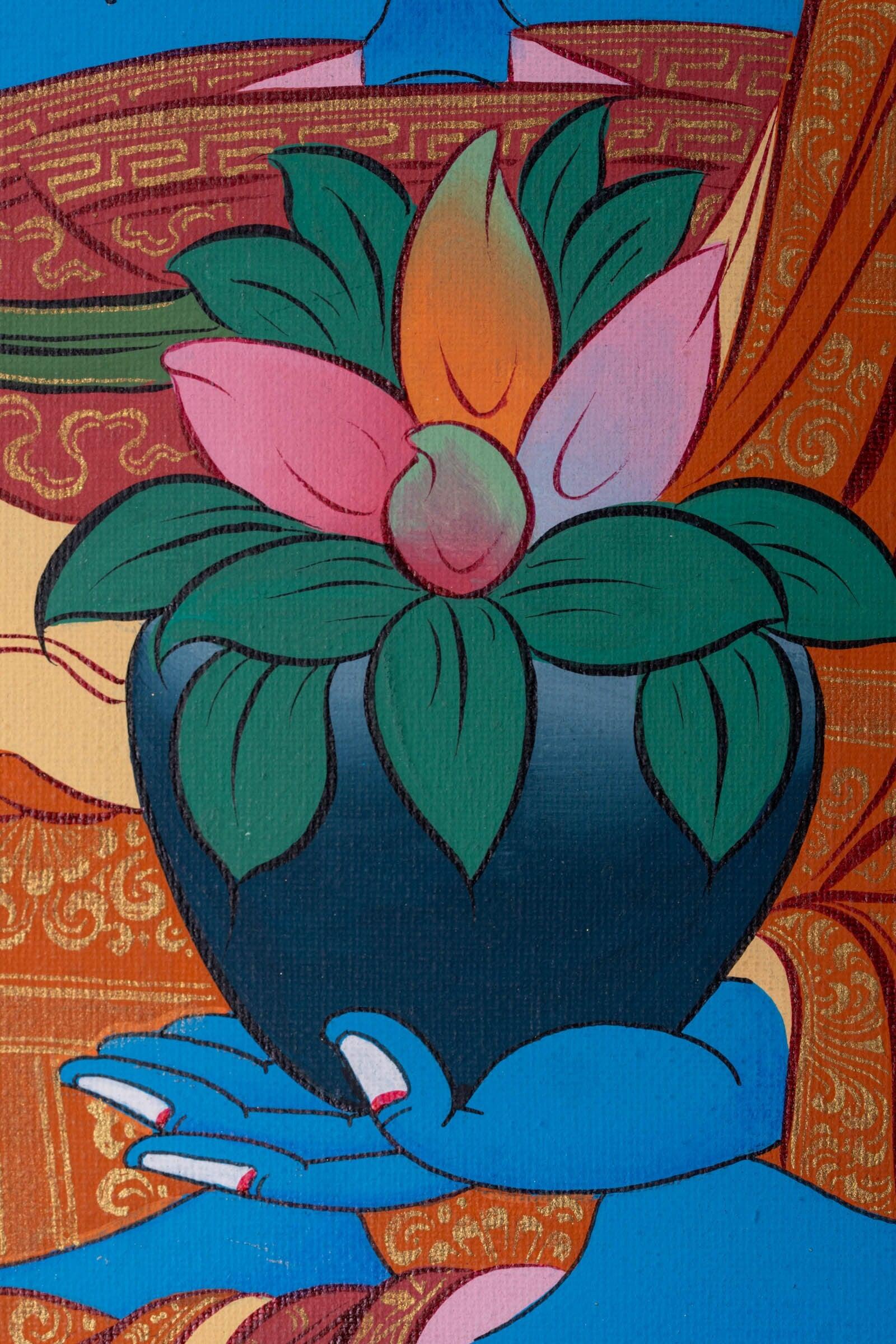 Blue Healing Buddha (Bhaisajyaguru Art) thangka painting - Himalayas Shop