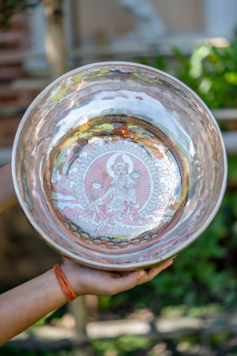 Green Tara Silver and copper Singing Bowl