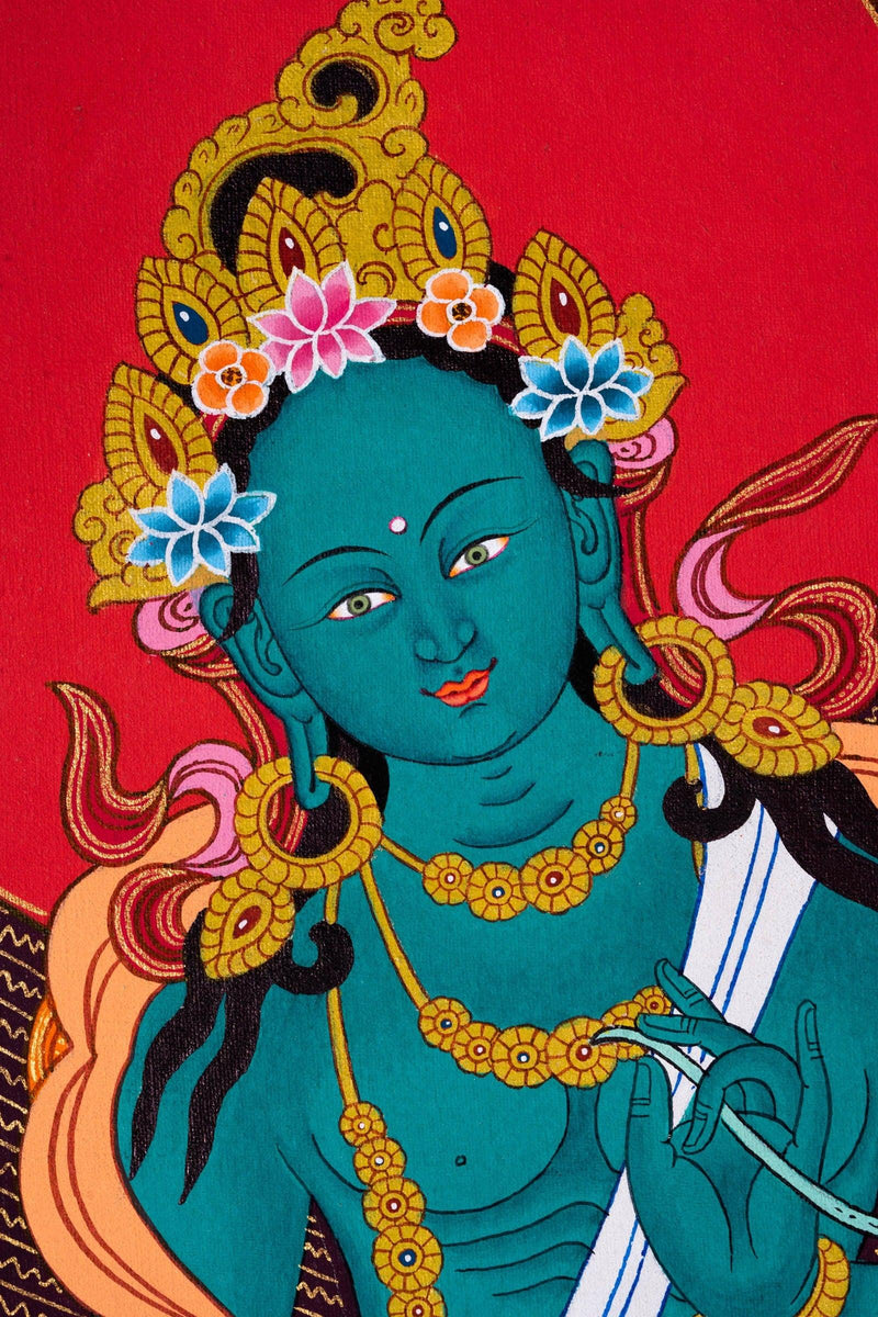 Green Tara Thangka Painting - Himalayas Shop