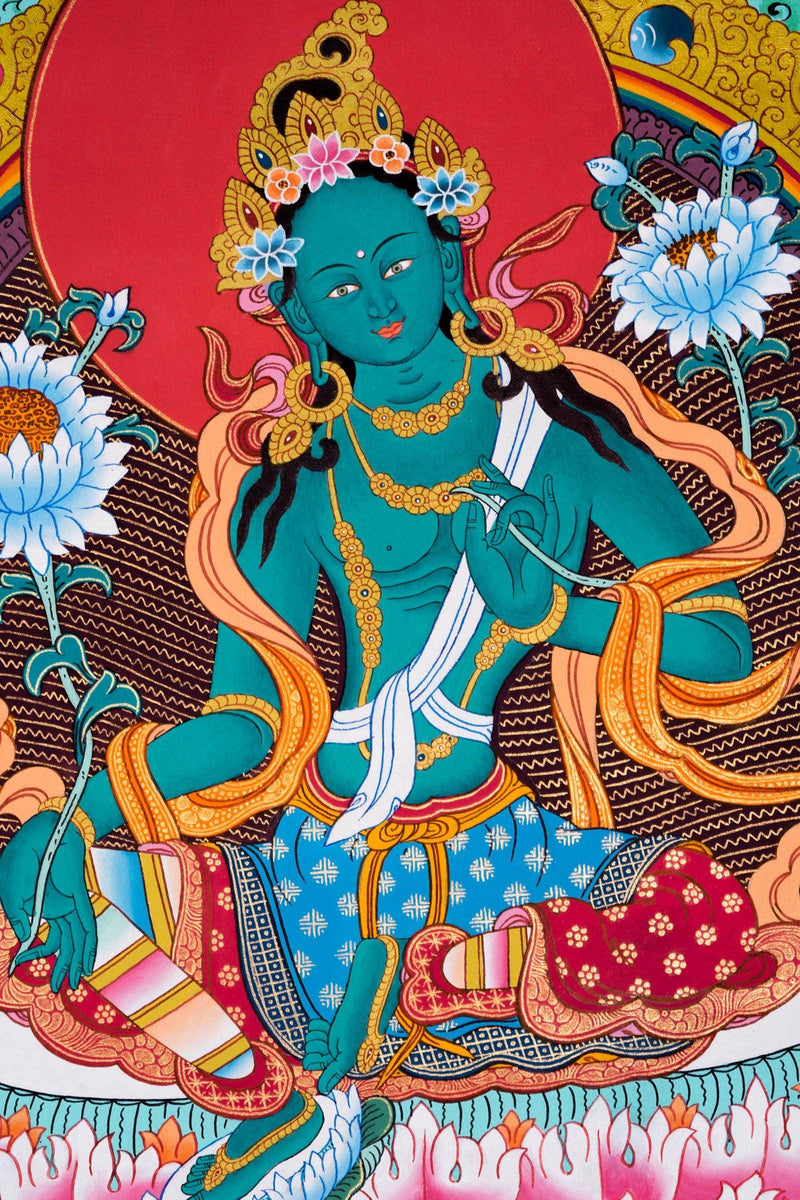 Green Tara Thangka Painting - Himalayas Shop