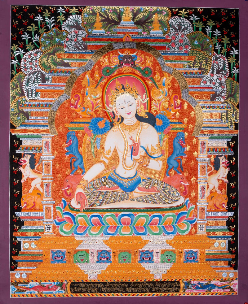 Newari White Tara Thangka Painting - Himalayas Shop