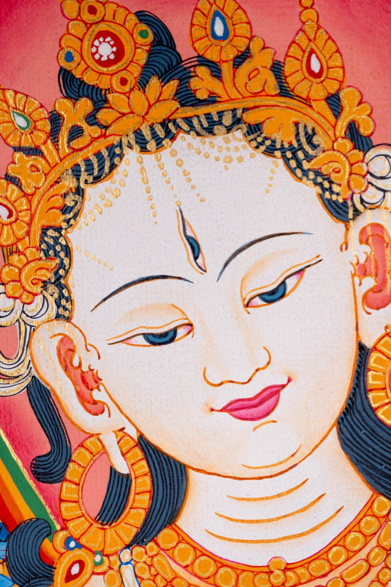 Newari White Tara Thangka Painting - Himalayas Shop