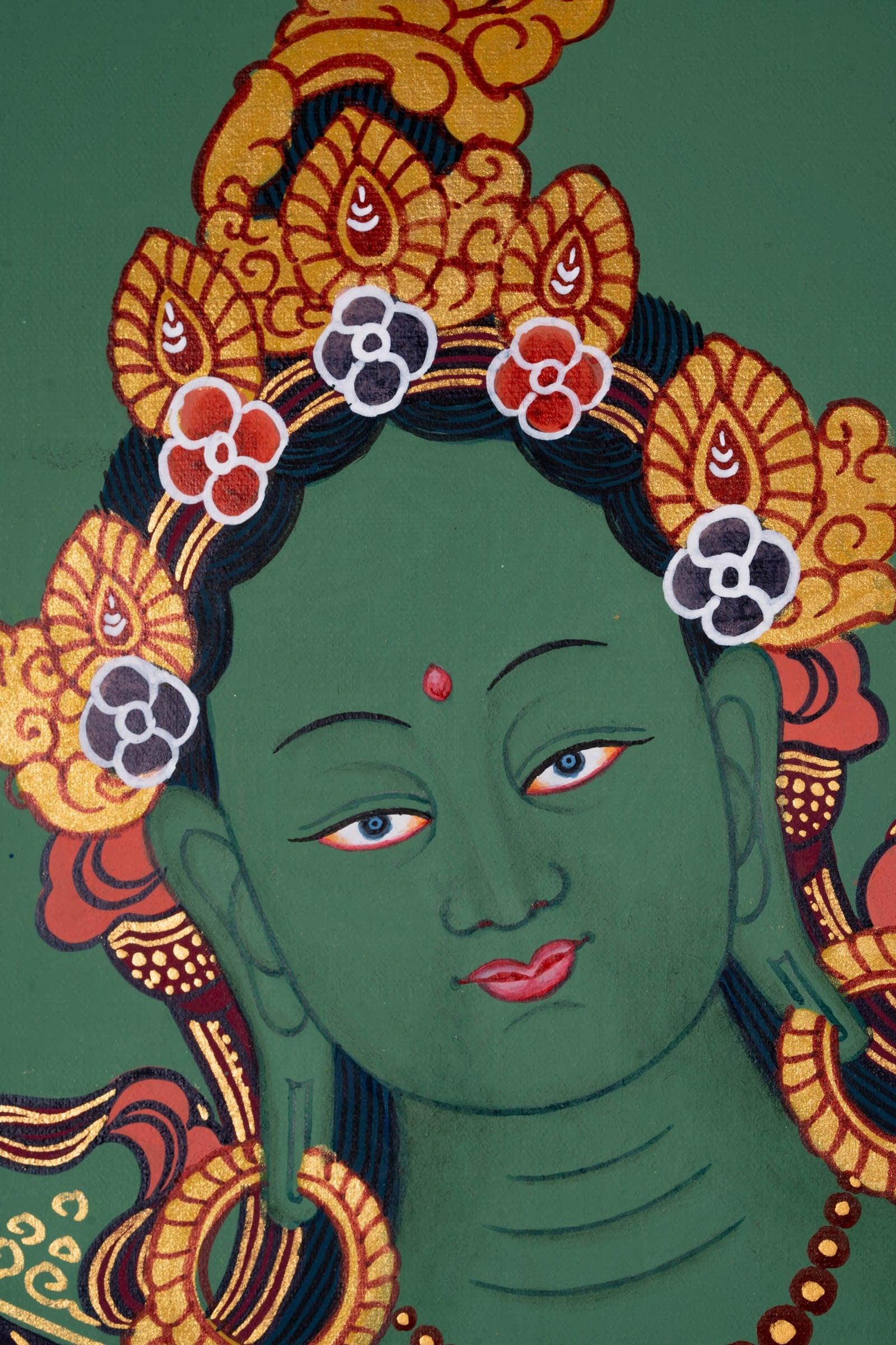 Beautiful Green Tara Thangka Painting - Himalayas Shop
