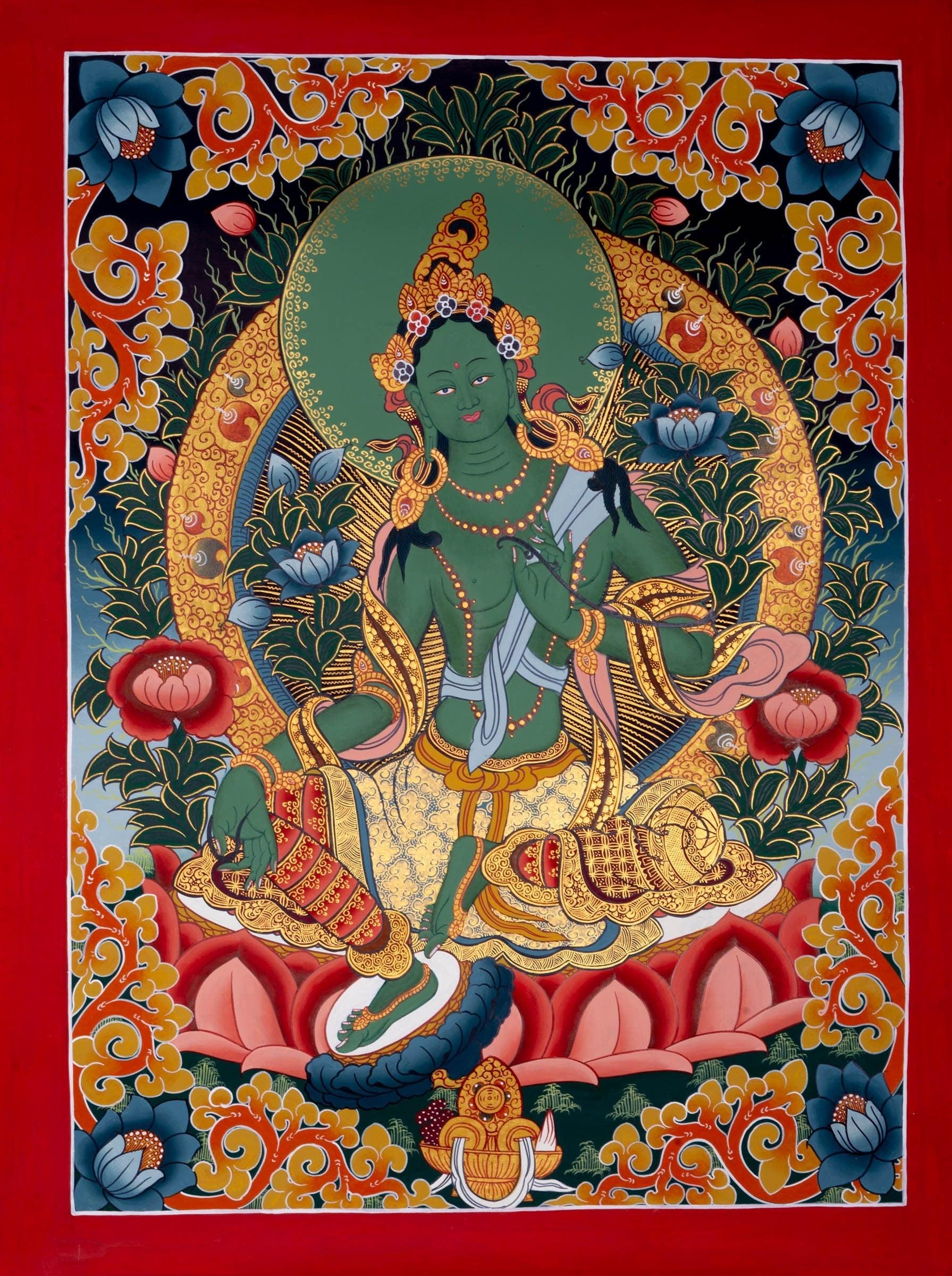 Beautiful Green Tara Thangka Painting
