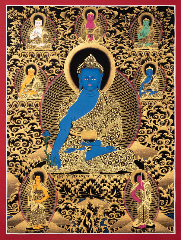 Blue Healing Buddha  - Medicine Buddha Thangka Painting - Himalayas Shop