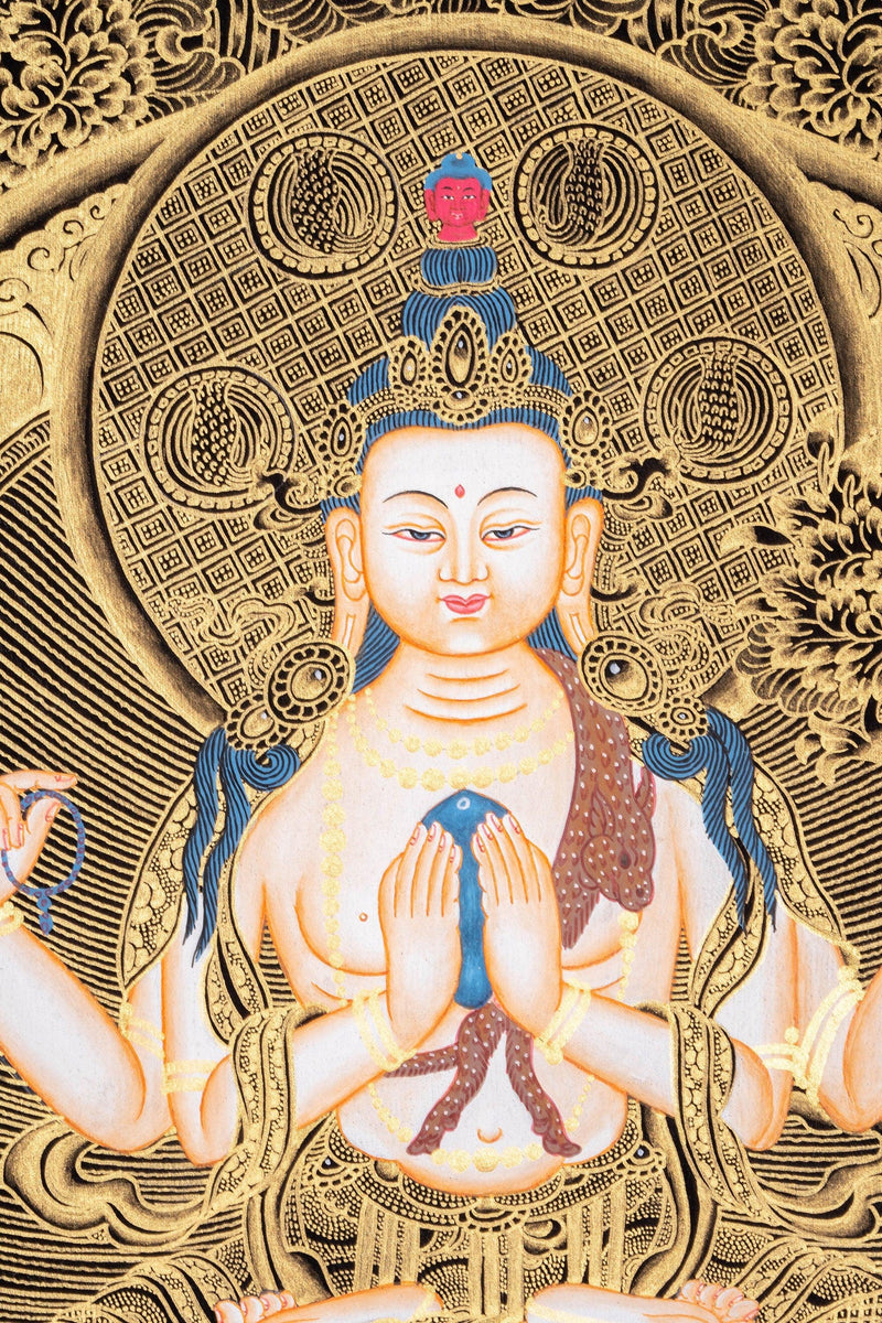 Chenrezig Tibetan Hand Painting - Himalayas Shop
