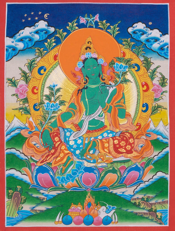 Green Tara Thangka Painting - Himalayas Shop