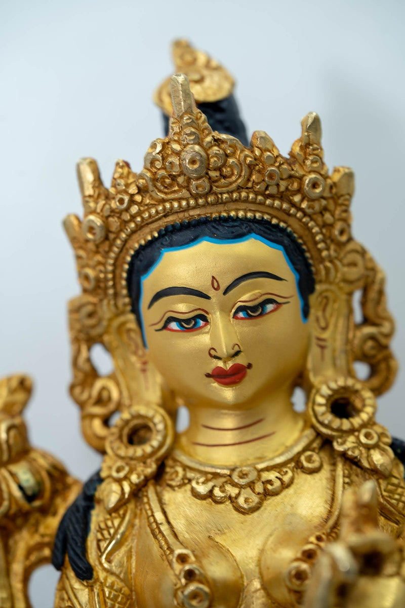 Handcrafted Green Tara Statue with Gold Plating - Himalayas Shop