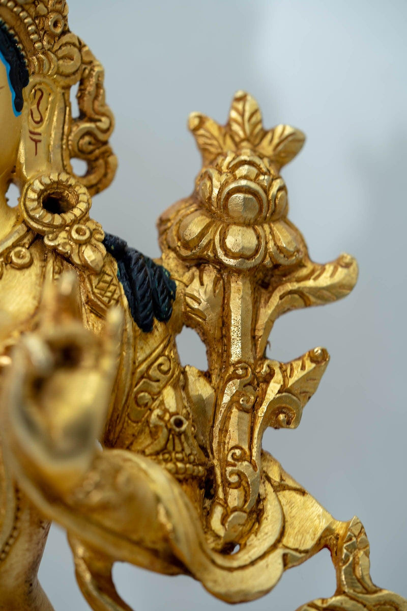 Handcrafted Green Tara Statue with Gold Plating - Himalayas Shop