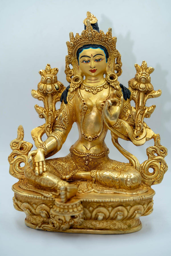 Handcrafted Green Tara Statue with Gold Plating