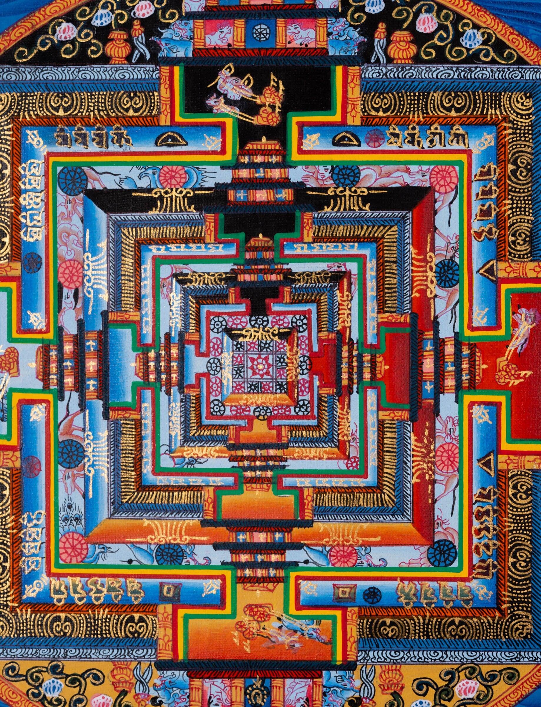 Hand Drawn Kalachakra Mandala Thangka Art - Himalayas Shop