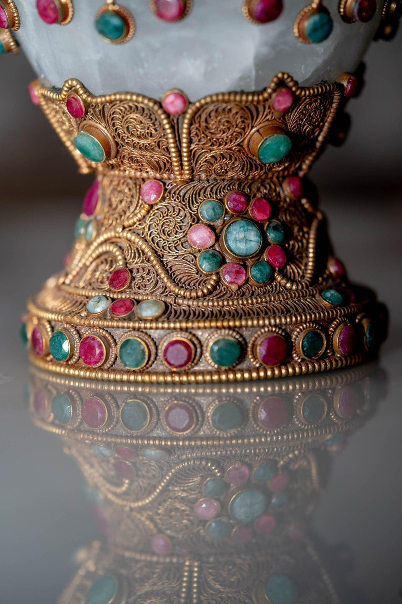 Tibetan Crystal Vase handmade with Ruby and emerald